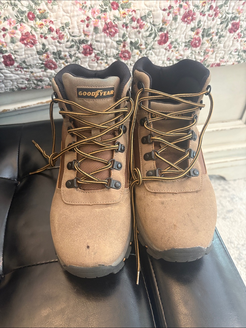 Goodyear Tan Suede Work Boots with Contrasting Laces